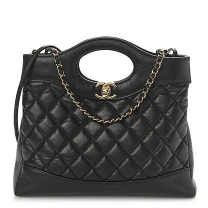 Chanel Shiny Crumpled Calfskin Quilted Mini 31 Shopping Bag Black 1 of 9