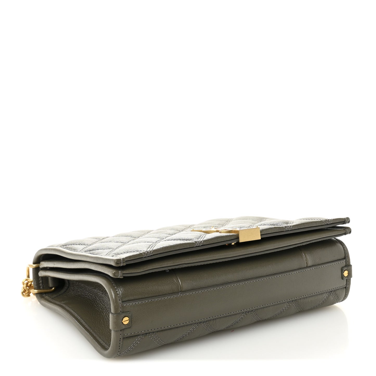 Lambskin Quilted Mini Becky Chain Bag Grey Kaki