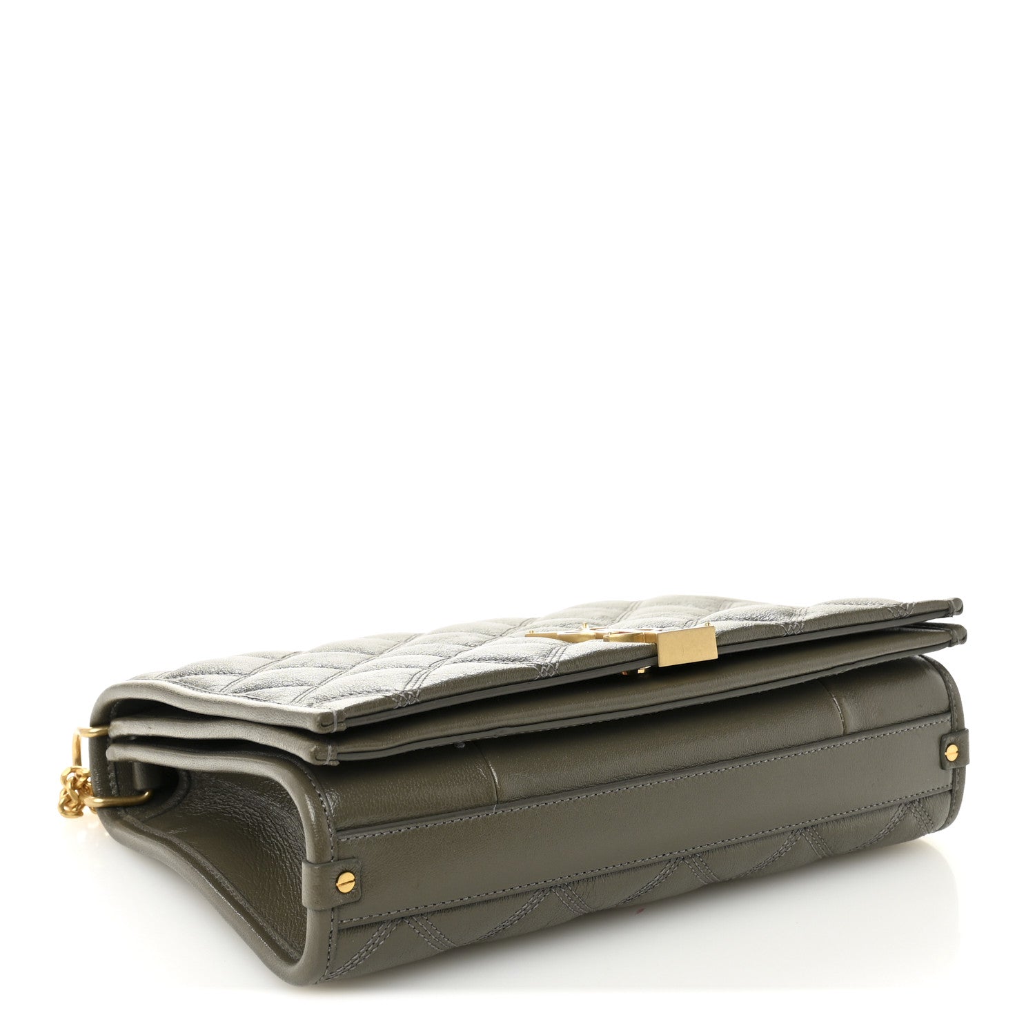 Saint Laurent Lambskin Quilted Mini Becky Chain Bag Grey Kaki 4 of 10