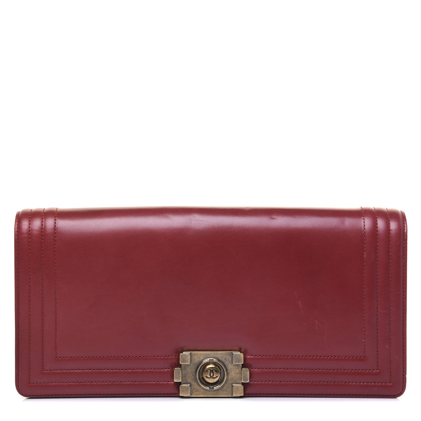 Glazed Calfskin Boy Flap Clutch Red