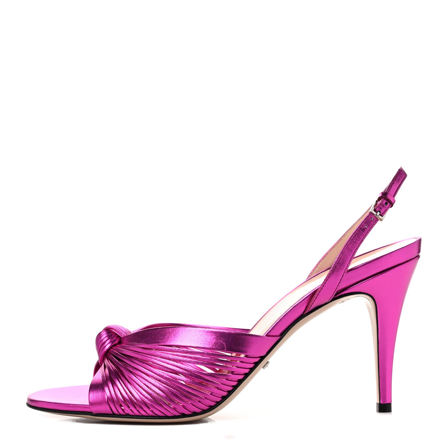 Gucci Metallic Nappa Crawford Knot Slingback Sandals 41 Fuxia 1 of 8