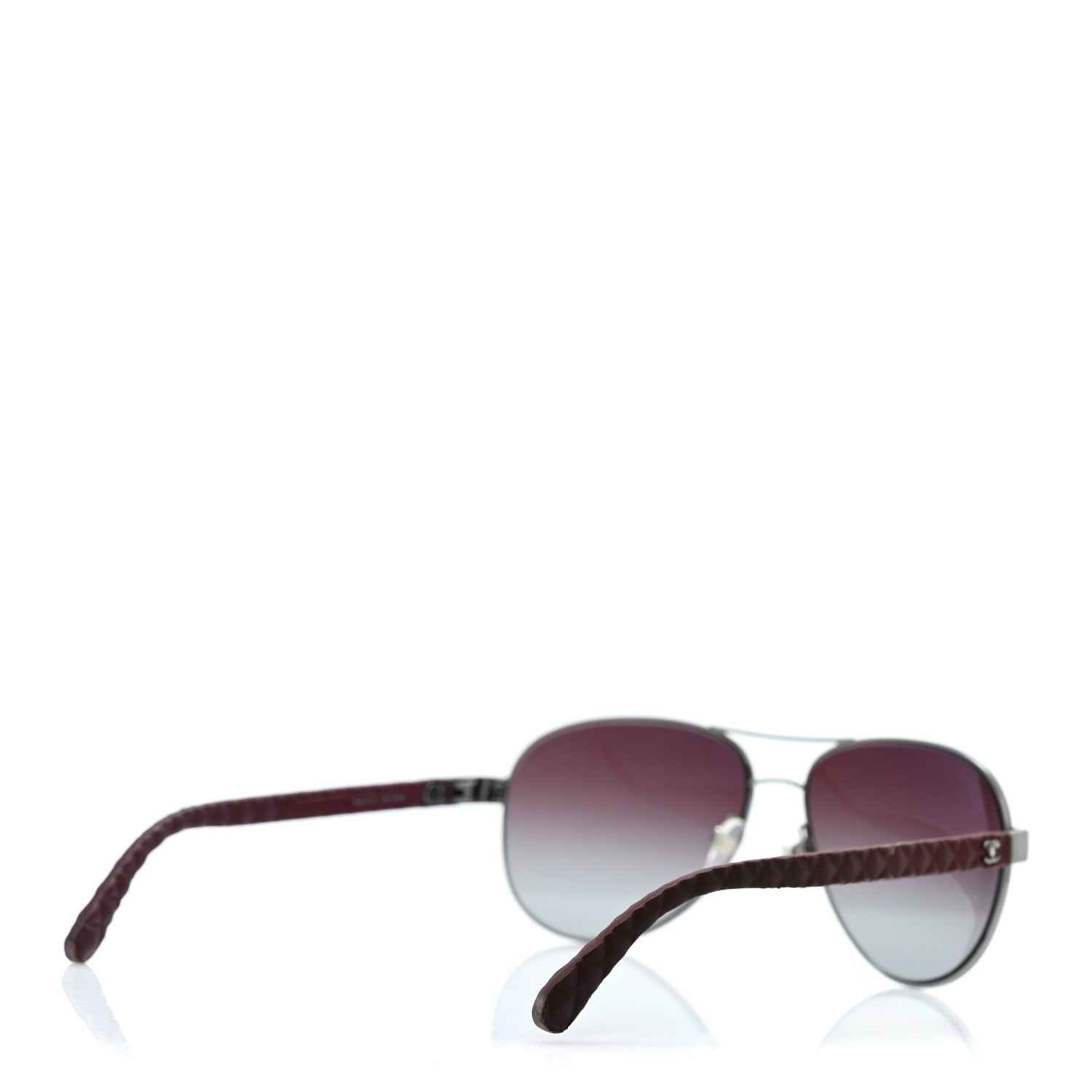 Chanel Metal Lambskin Quilted CC Pilot Summer Aviator Sunglasses 4204-Q Silver Burgundy 4 of 9