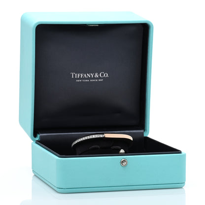Tiffany 18K Yellow White Gold Diamond Tiffany Lock Half Pave Bangle Bracelet 5 of 5
