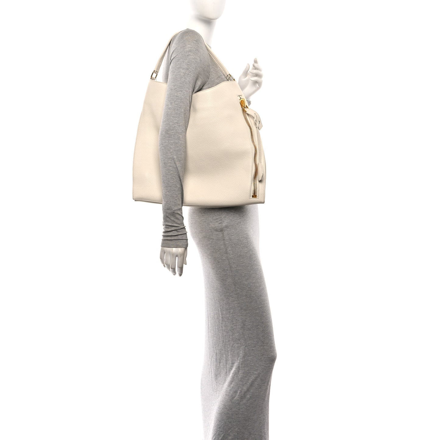 Pebbled Calfskin Large Alix Padlock Zip Hobo Bag Chalk