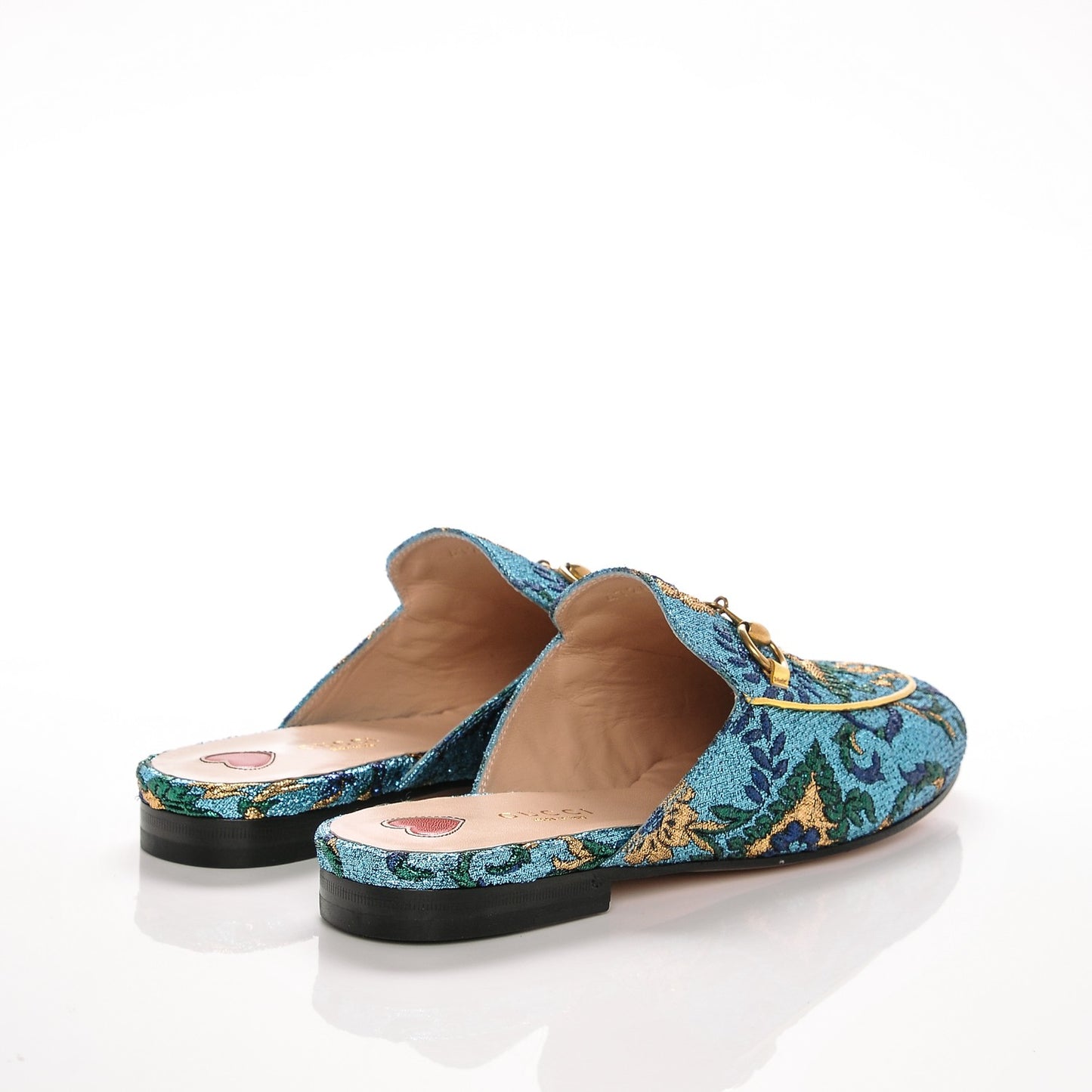 Iridescent Brocade Womens Princetown Slippers 36.5 Azure Multicolor Oro