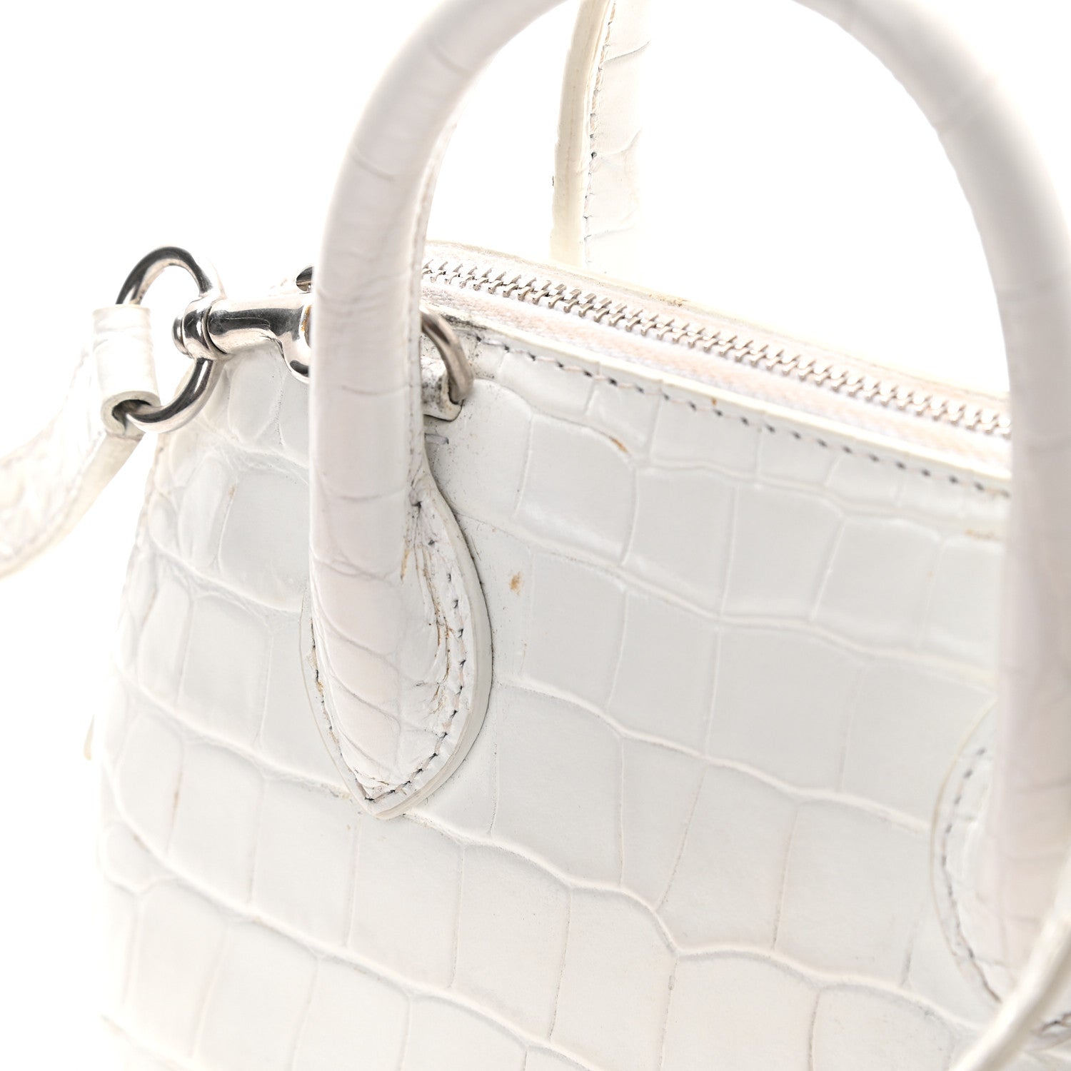 Balenciaga Calfskin Crocodile Embossed XXS Ville Top Handle Bag White Black 13 of 14