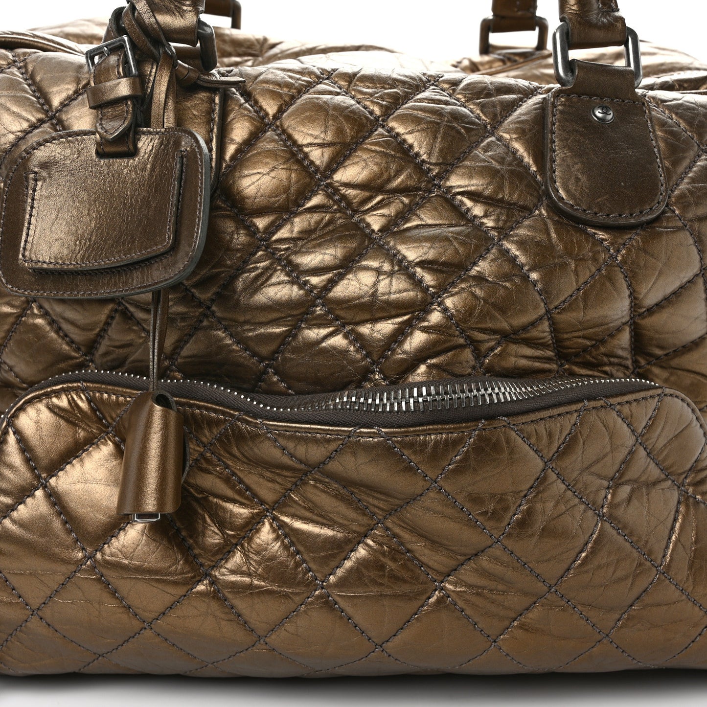 Metallic Calfskin Paris New York Duffel Bag Bronze