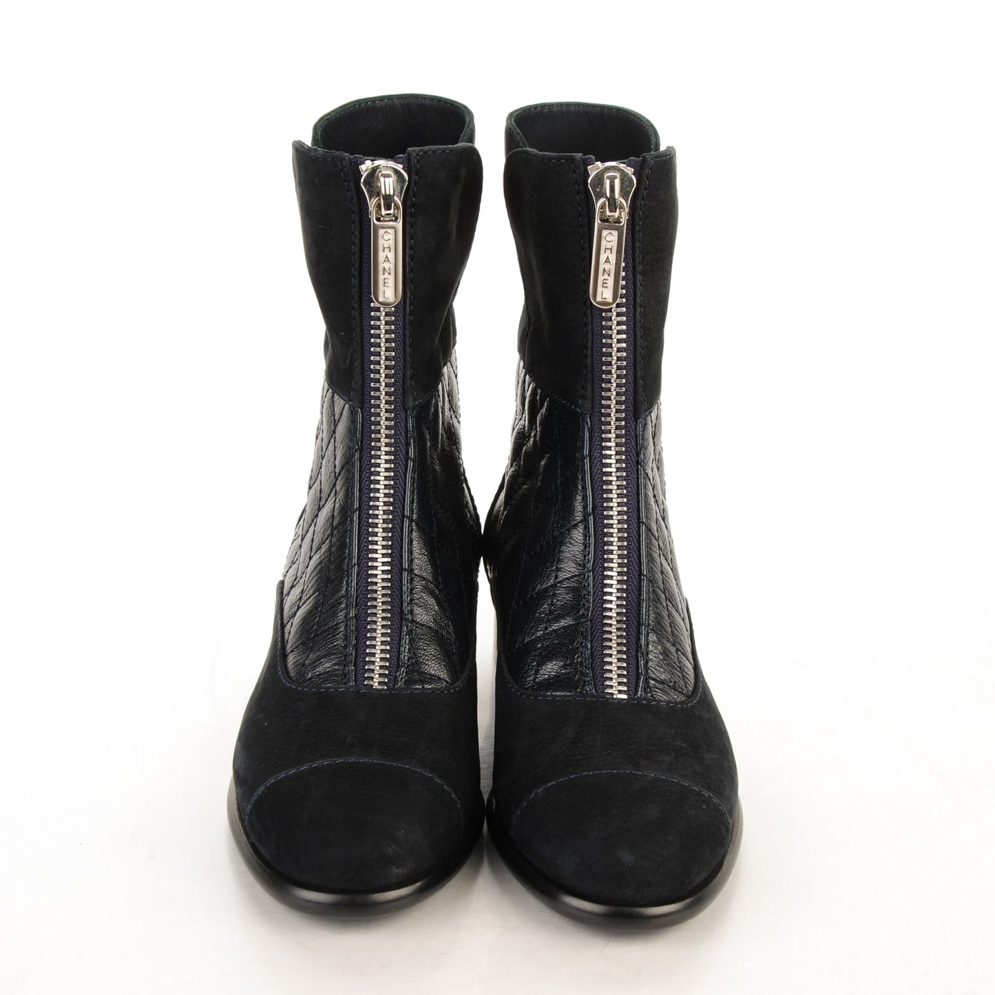Suede Goatskin Fantasy Quilted Short Boots 35.5 Navy