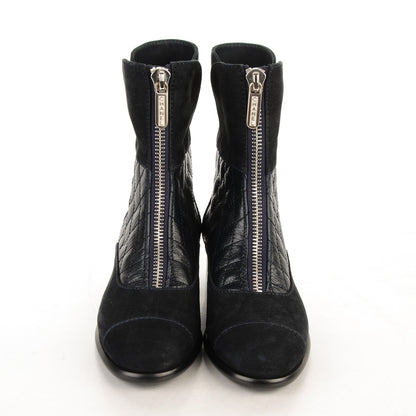Chanel Suede Goatskin Fantasy Quilted Short Boots 35.5 Navy 2 of 8