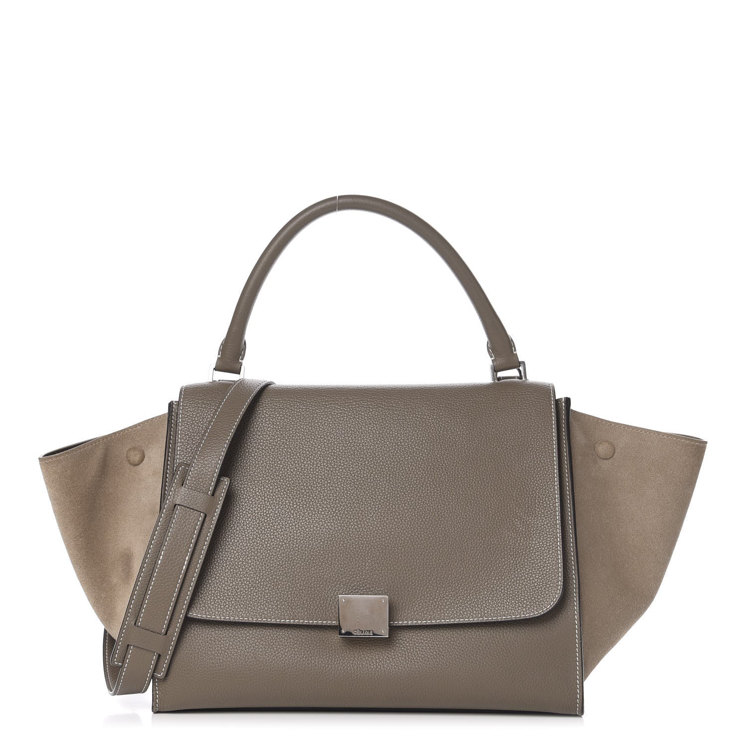 Celine Drummed Calfskin Suede Small Trapeze Souris 1 of 9