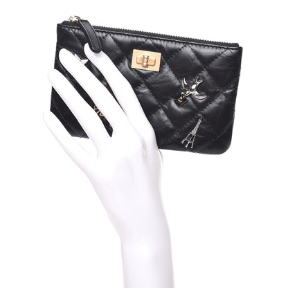 Chanel Aged Calfskin Quilted Small Lucky Charms Cosmetic Case Black 2 of 8