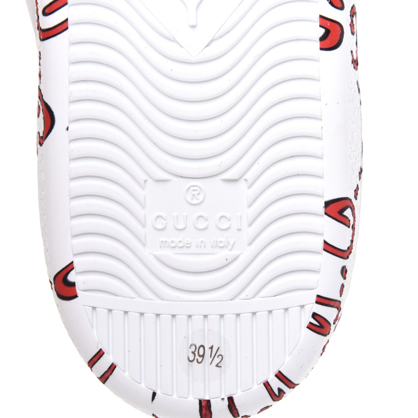 Calfskin GucciGhost Print Womens Ace Sneakers 39.5 White Hibiscus Red