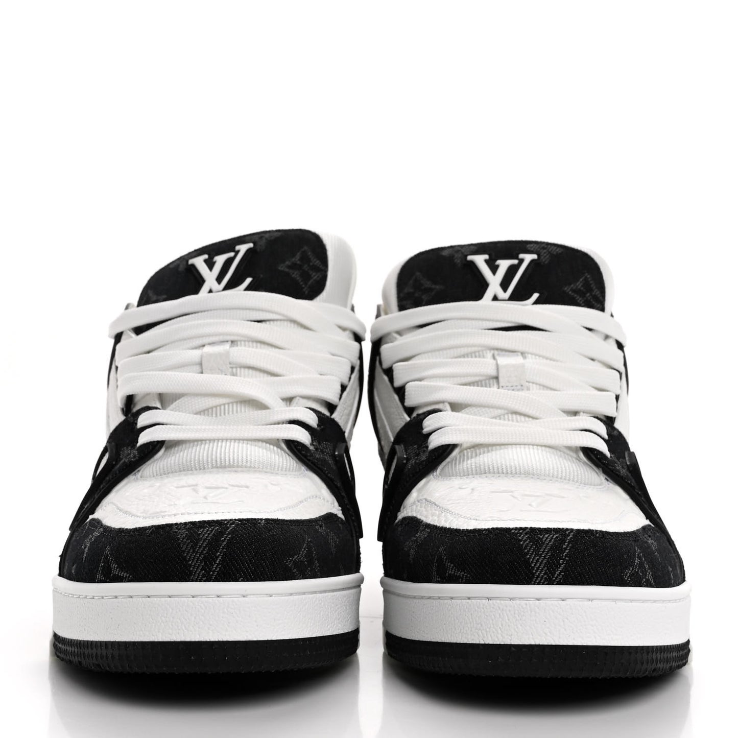 Calfskin Monogram Denim Mens LV Trainer Sneakers 9 Black