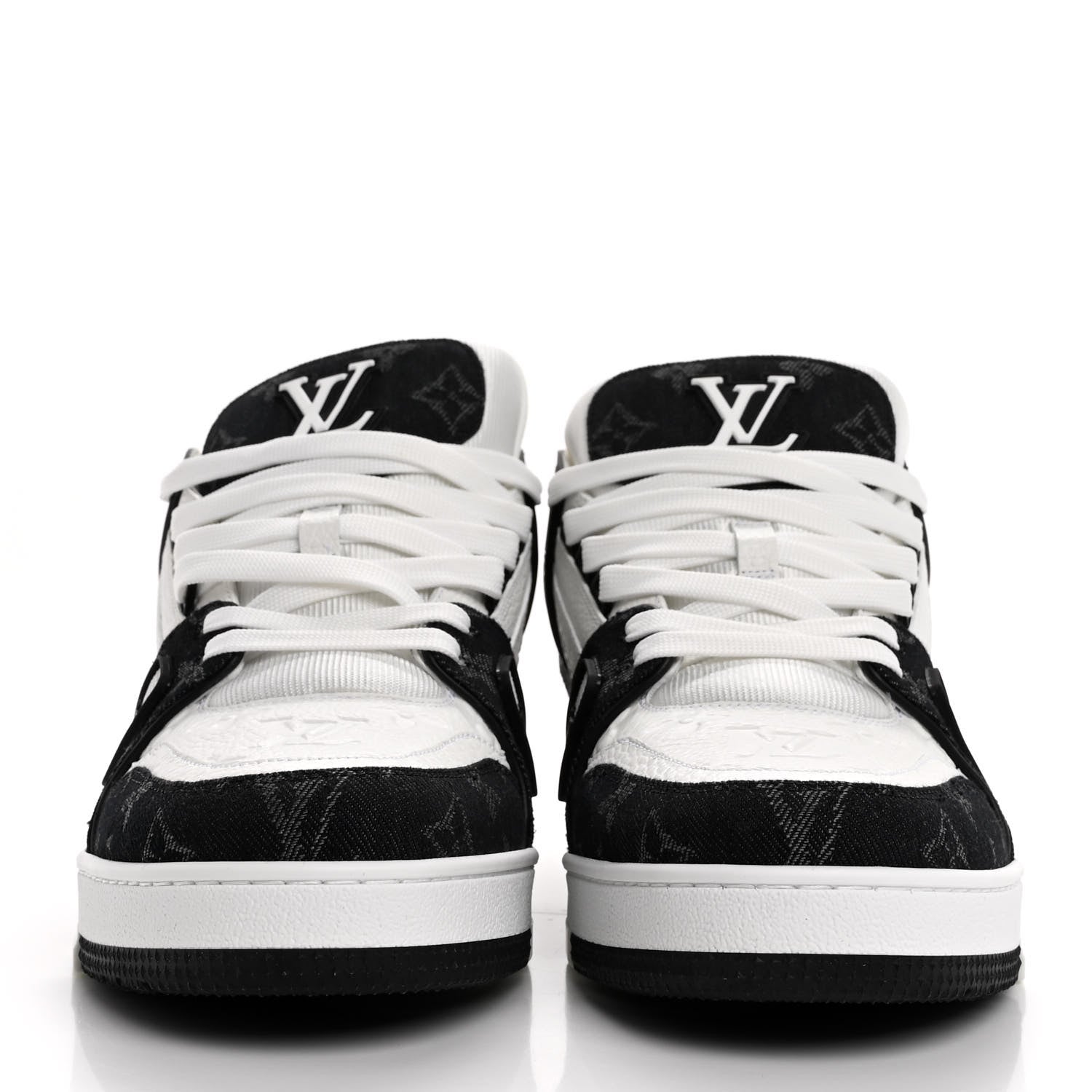 Louis Vuitton Calfskin Monogram Denim Mens LV Trainer Sneakers 9 Black 3 of 10