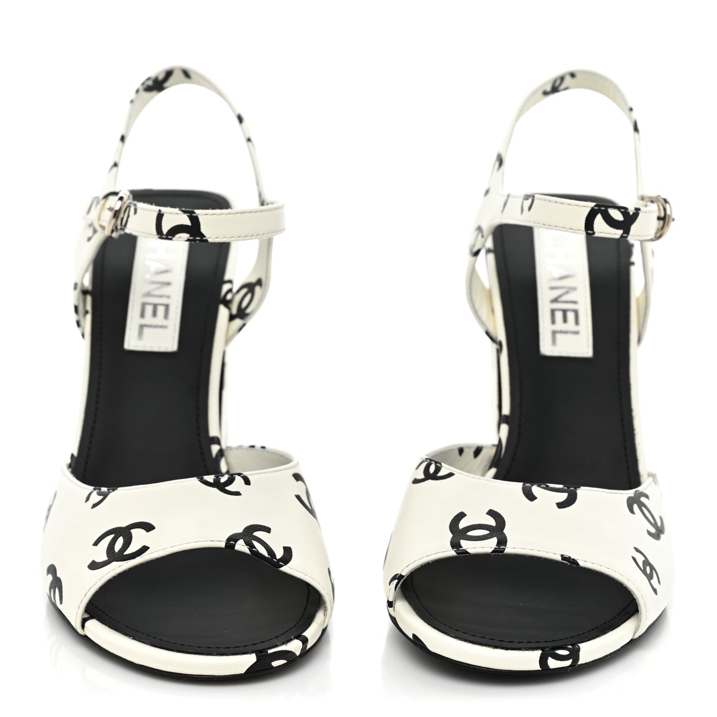 Printed Lambskin CC Sandals 41 White Black