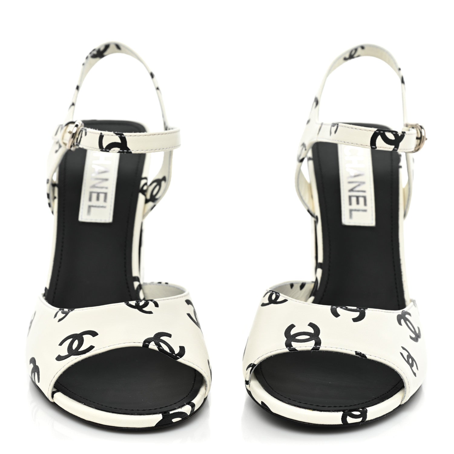 Chanel Printed Lambskin CC Sandals 41 White Black 2 of 10