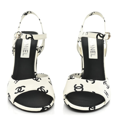 Chanel Printed Lambskin CC Sandals 41 White Black 2 of 10