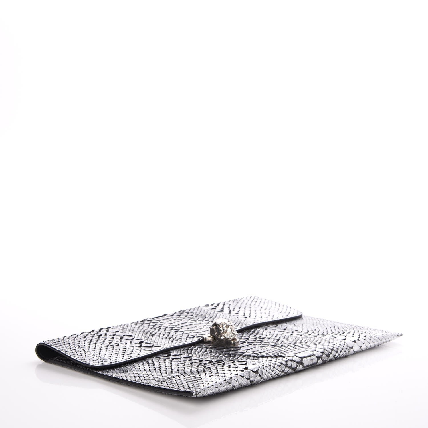 Alexander McQueen Metallic Python Embossed Skull Envelope Clutch Silver 4 of 10