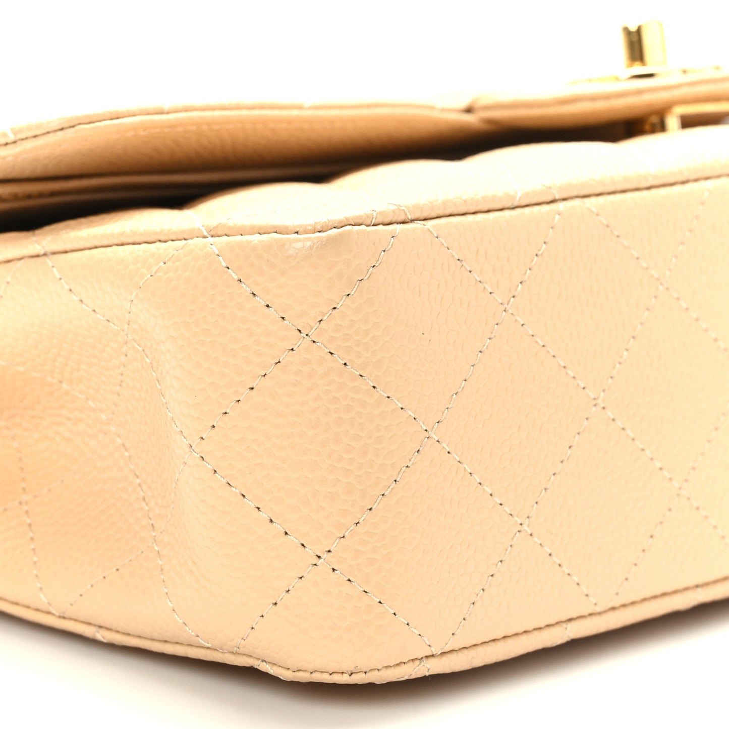 Caviar Quilted Medium Double Flap Beige