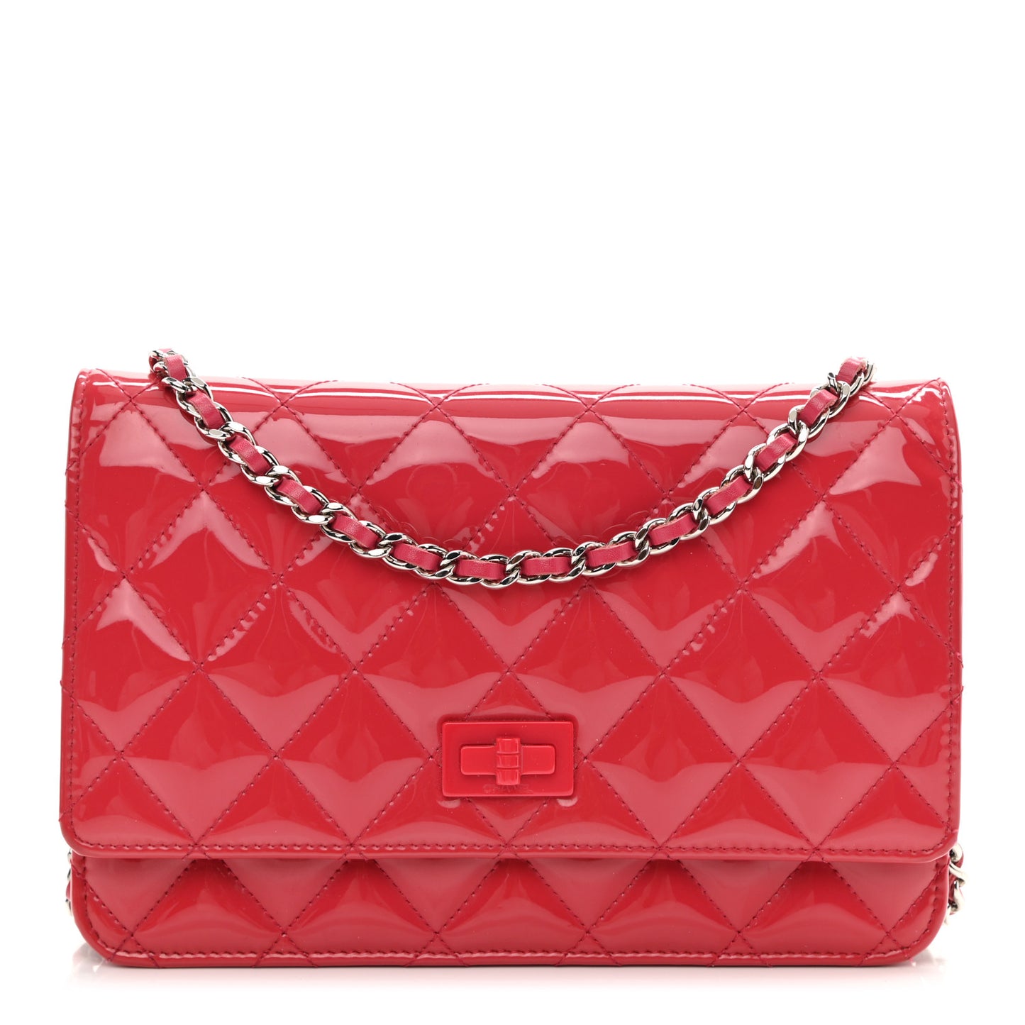 Patent Calfskin Quilted Reissue Wallet On Chain WOC Pink