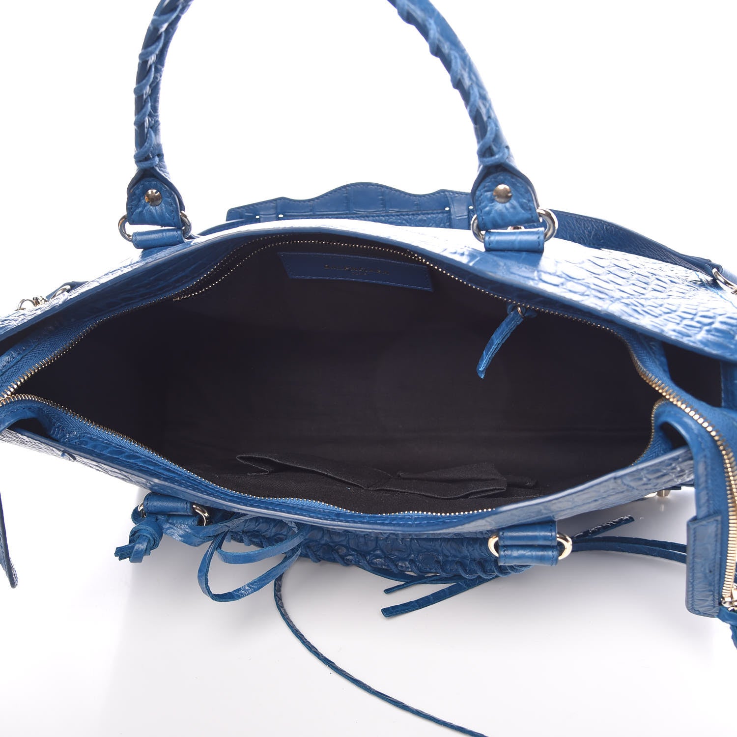 Balenciaga Calfskin Crocodile Embossed Classic Gold Hardware City Bleu Marine 6 of 9