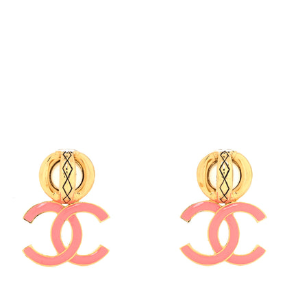 Chanel Metal Enamel Pearl CC Drop Earrings Gold Pink 1 of 4