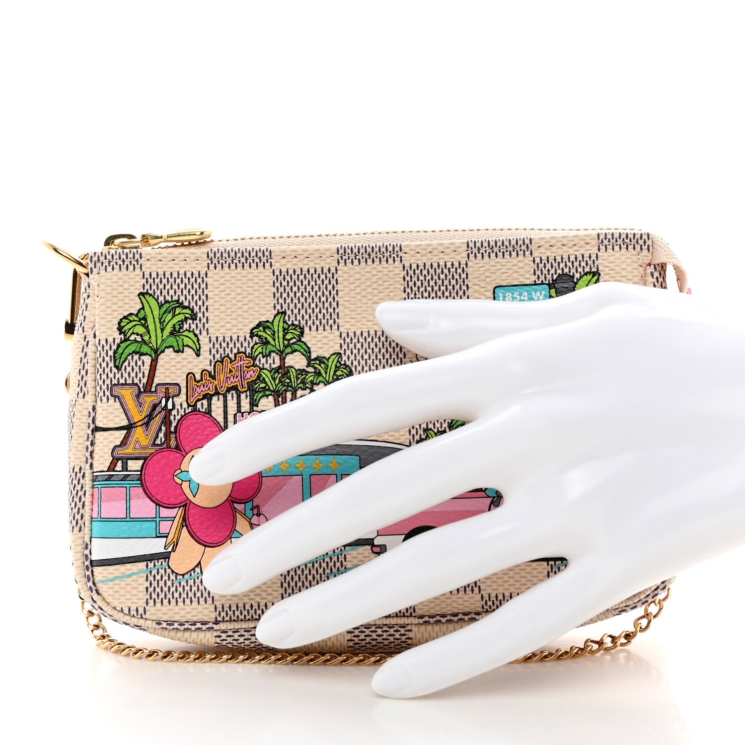 Louis Vuitton Damier Azur 2021 Christmas Animation Hollywood Mini Pochette Accessories Fuchsia 2 of 8