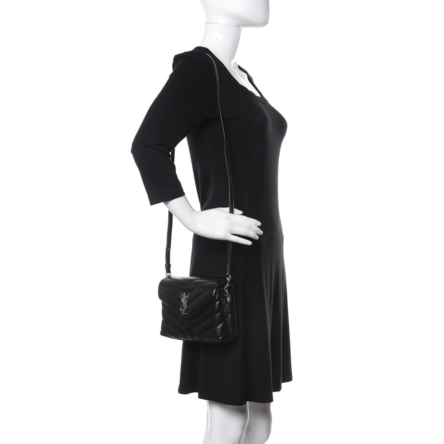 Calfskin Y Quilted Monogram Toy Loulou Crossbody Bag Black