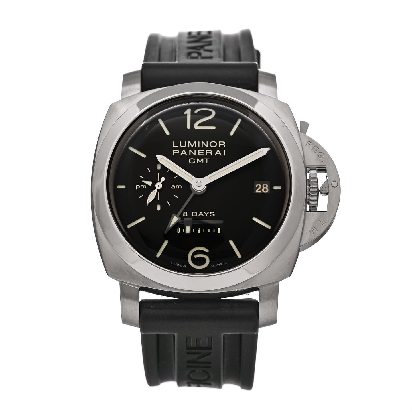 Stainless Steel Rubber 44mm Luminor 1950 GMT Manual Winding Watch Black PAM00233