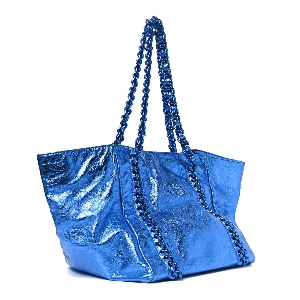 Chanel Metallic Cracked Calfskin Modern Chain Tote Blue 3 of 10