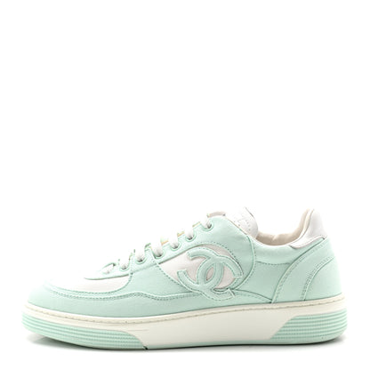 Chanel Cotton Sneakers 38.5 Light Turquoise White 1 of 9