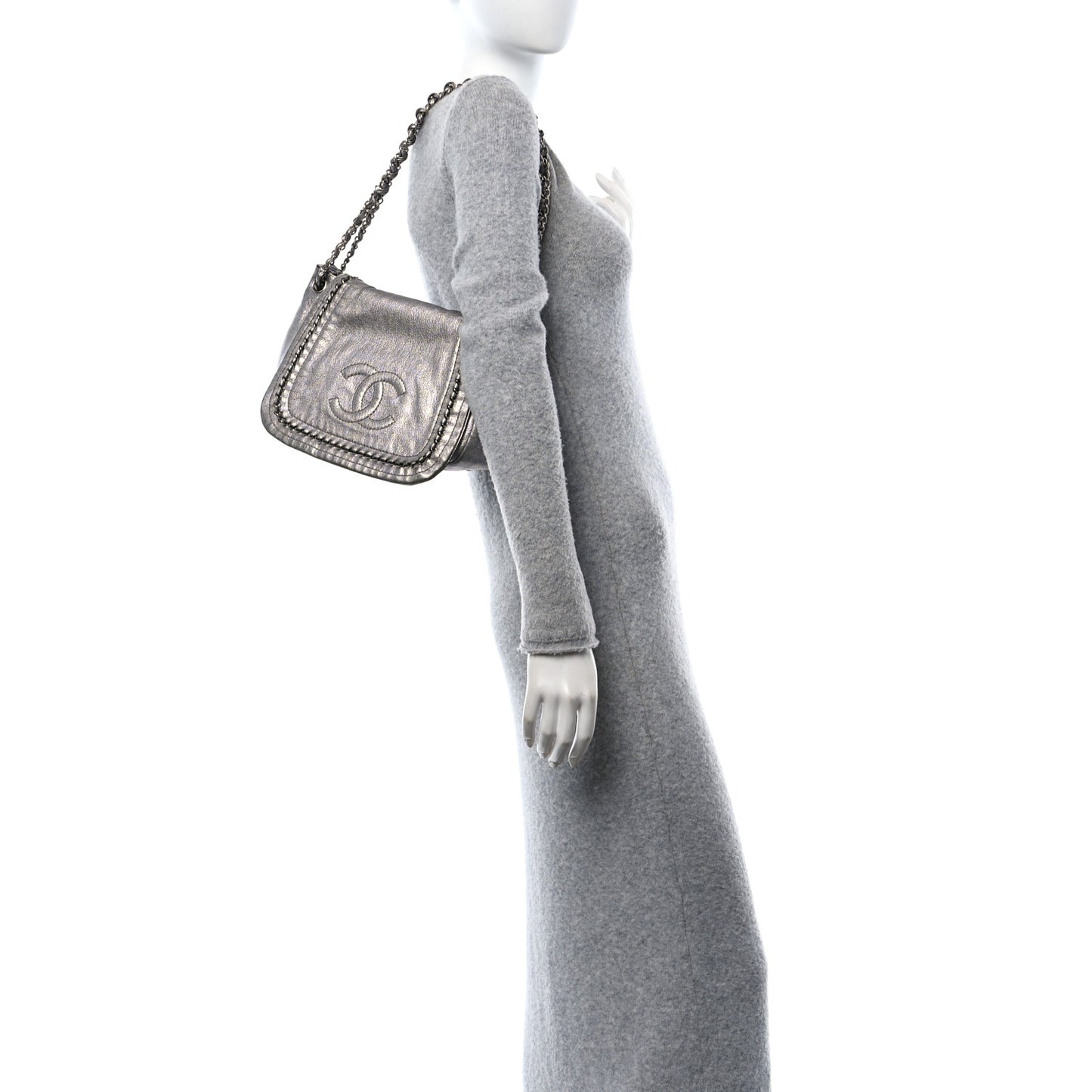 Metallic Deerskin Luxe Ligne Flap  Silver