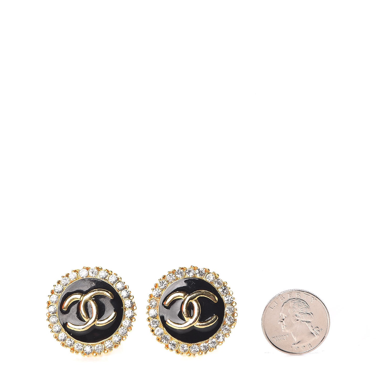 Crystal Enamel CC Clip On Earrings Gold