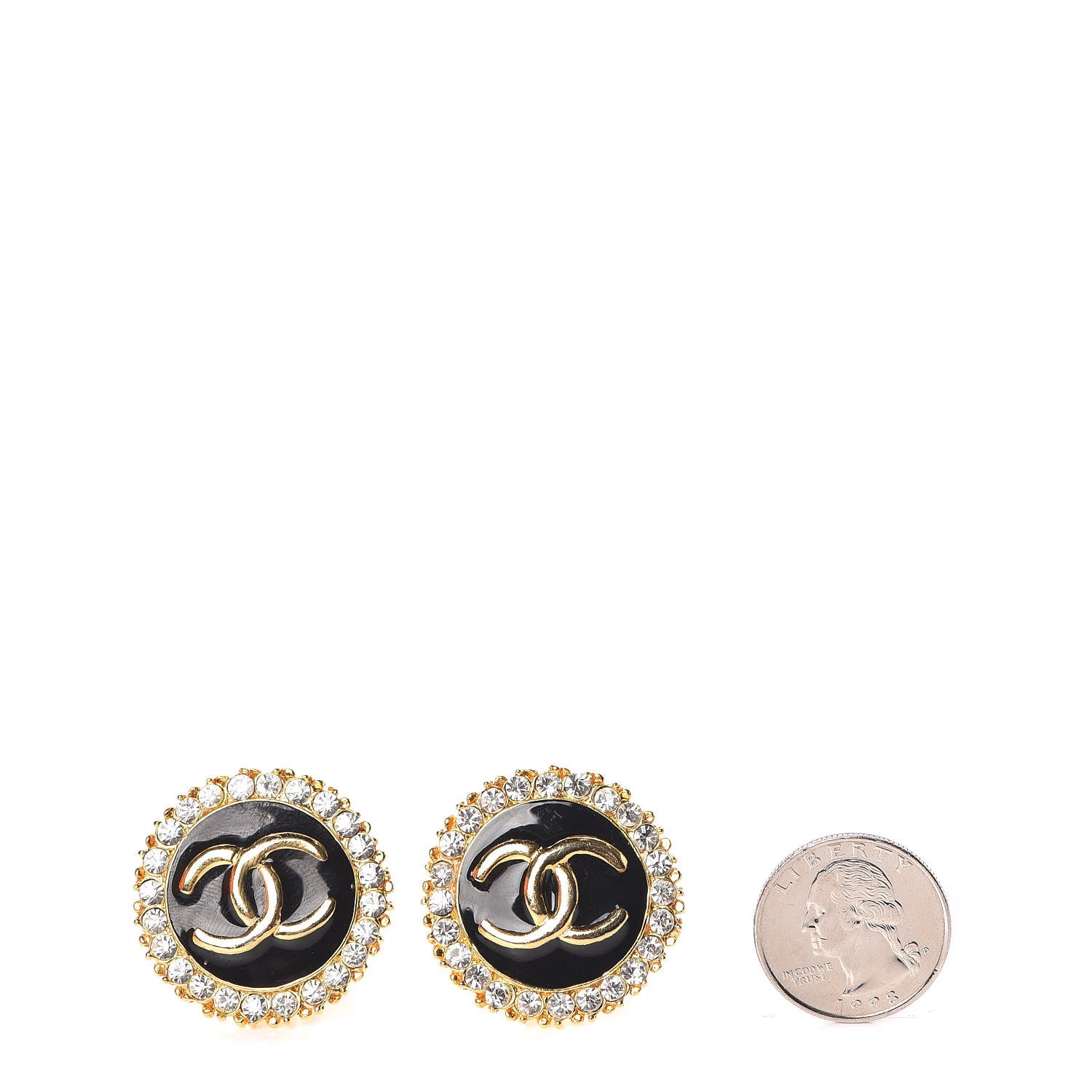 Chanel Crystal Enamel CC Clip On Earrings Gold 2 of 5