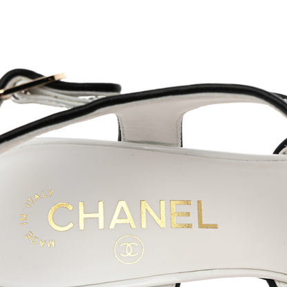 Chanel Patent Calfskin Lambskin Slingback Pumps 38.5 White Black 8 of 10