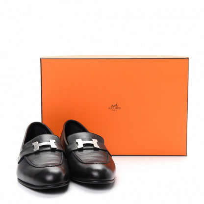 Hermes Goatskin Womens Paris Loafers 37.5 Black 10 of 10