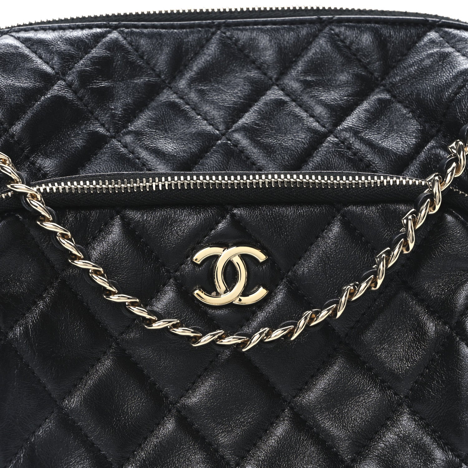 Chanel Shiny Crumpled Lambskin Quilted Medium Preppy Pocket Camera Case Black 8 of 10