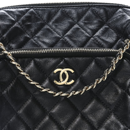 Chanel Shiny Crumpled Lambskin Quilted Medium Preppy Pocket Camera Case Black 8 of 10