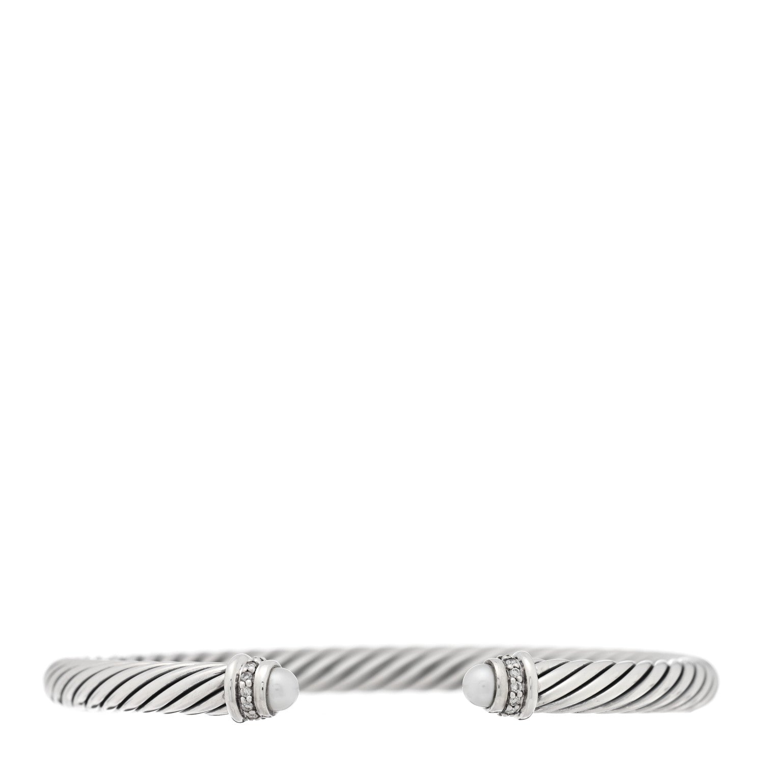 David Yurman Sterling Silver Cultured Pearl Diamond 5mm Cable Classics Bracelet 1 of 3