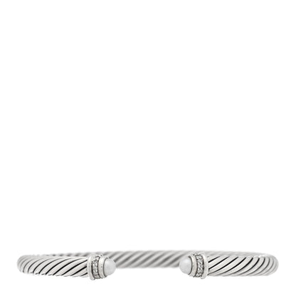 David Yurman Sterling Silver Cultured Pearl Diamond 5mm Cable Classics Bracelet 1 of 3