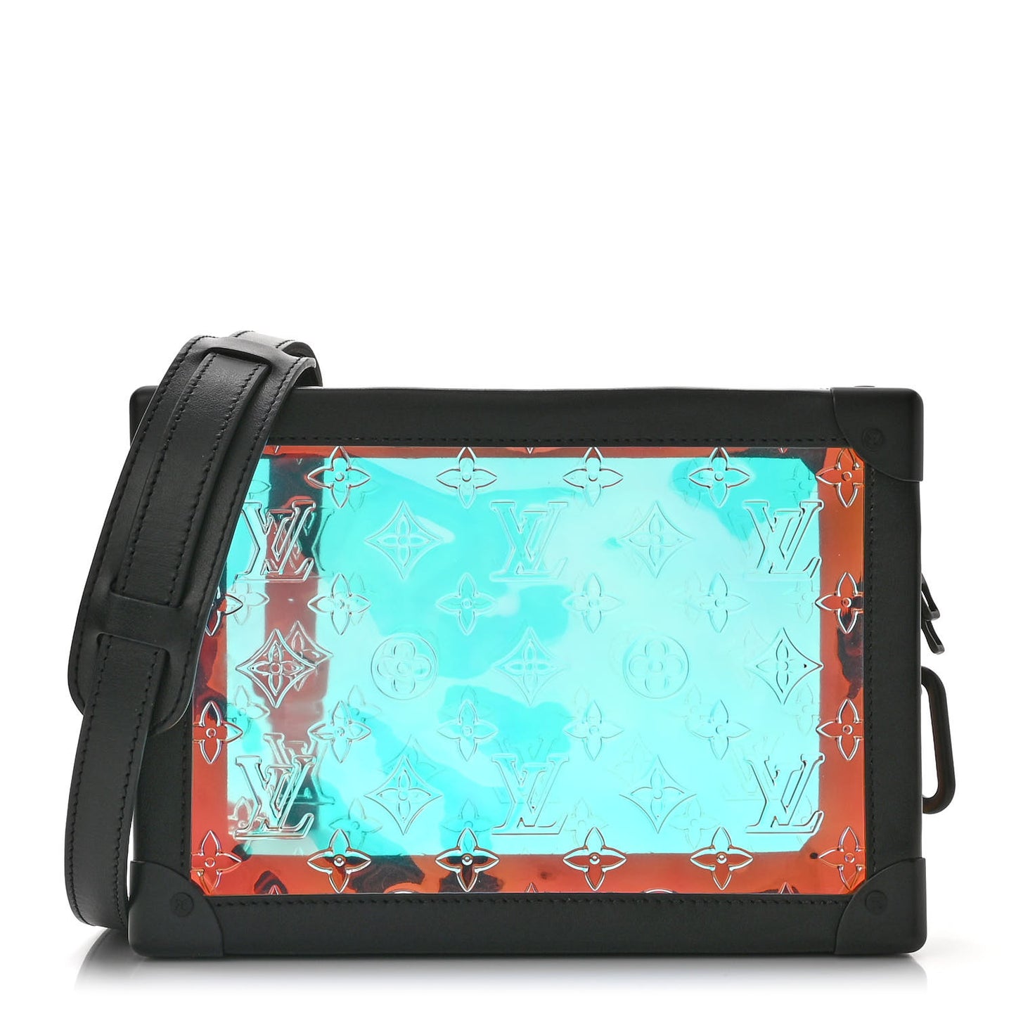 Calfskin PVC Monogram Solar Ray Soft Trunk Iridescent Prism Black