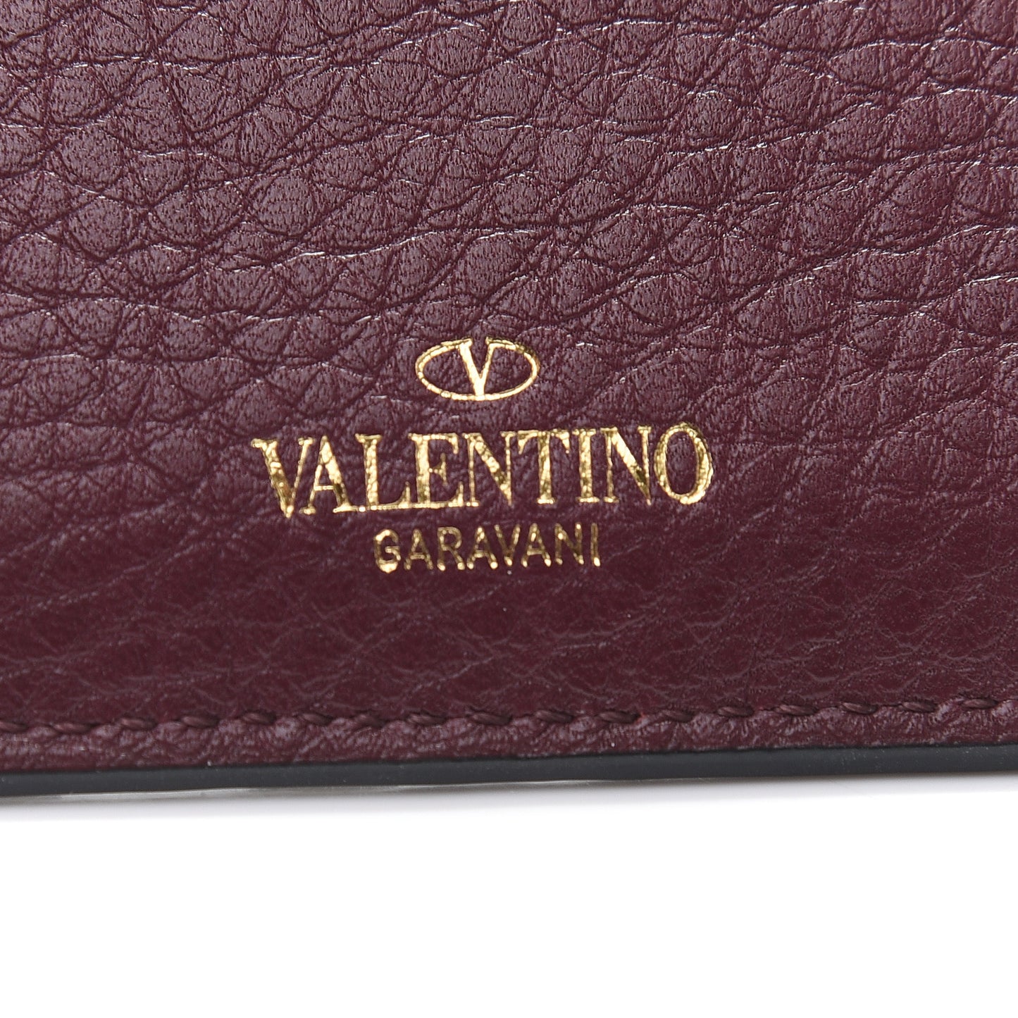 Pebbled Calfskin Rockstud Card Holder Cerise