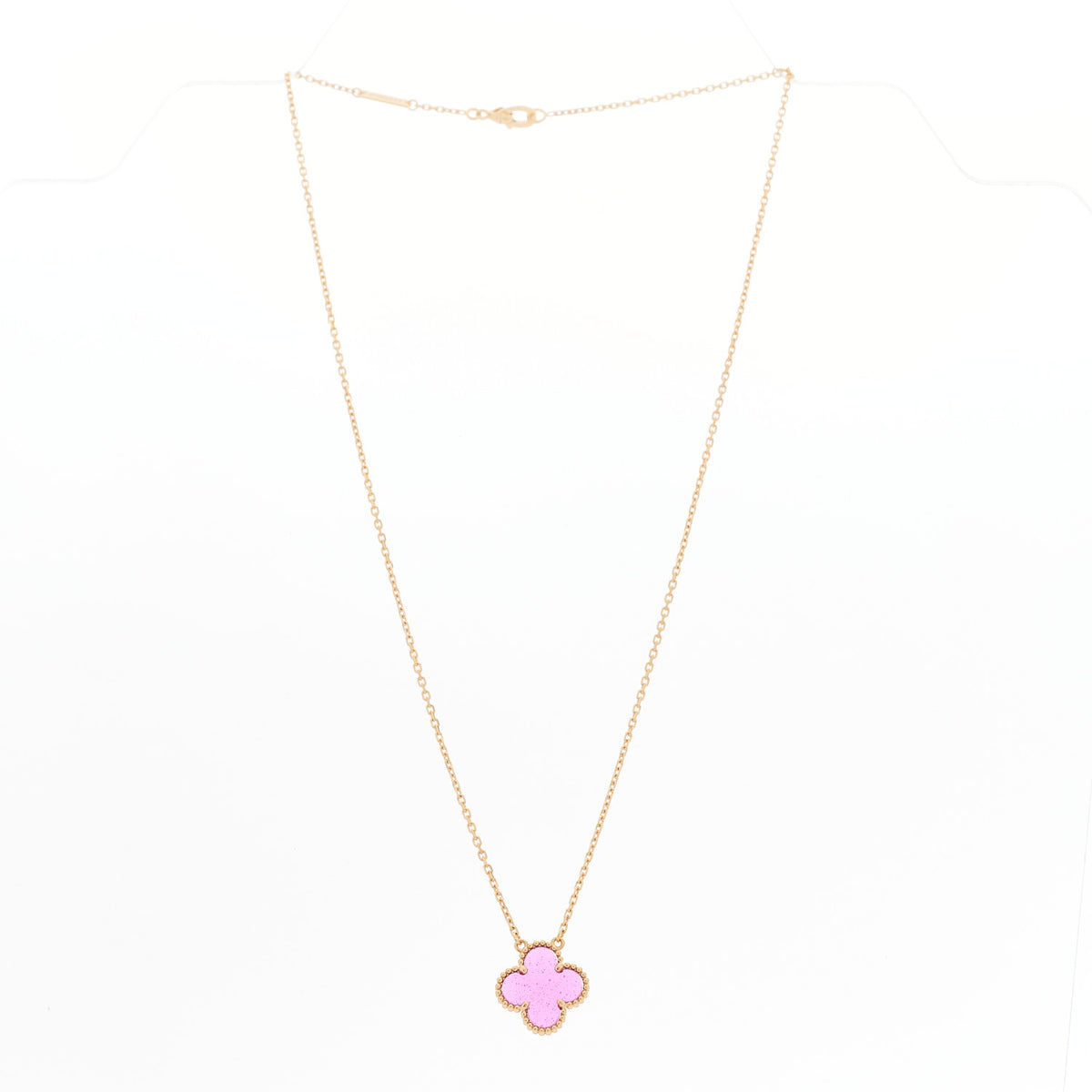 18K Yellow Gold Pink Enamel Vintage Alhambra Pendant Necklace