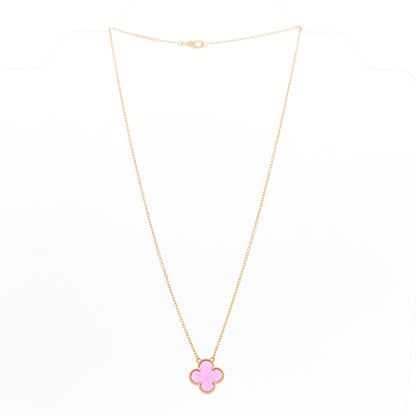 Van Cleef & Arpels 18K Yellow Gold Pink Enamel Vintage Alhambra Pendant Necklace 3 of 7