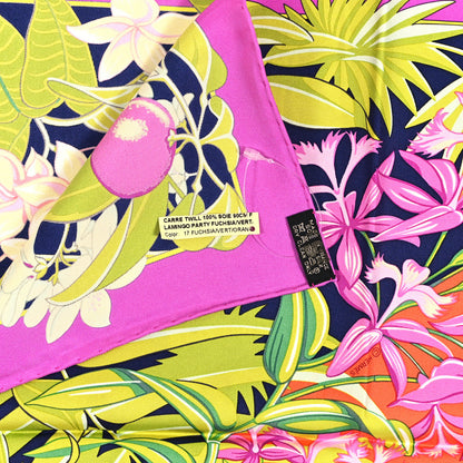 Hermes Silk Flamingo Party Scarf 90 Fuchsia Vert Orange 3 of 4