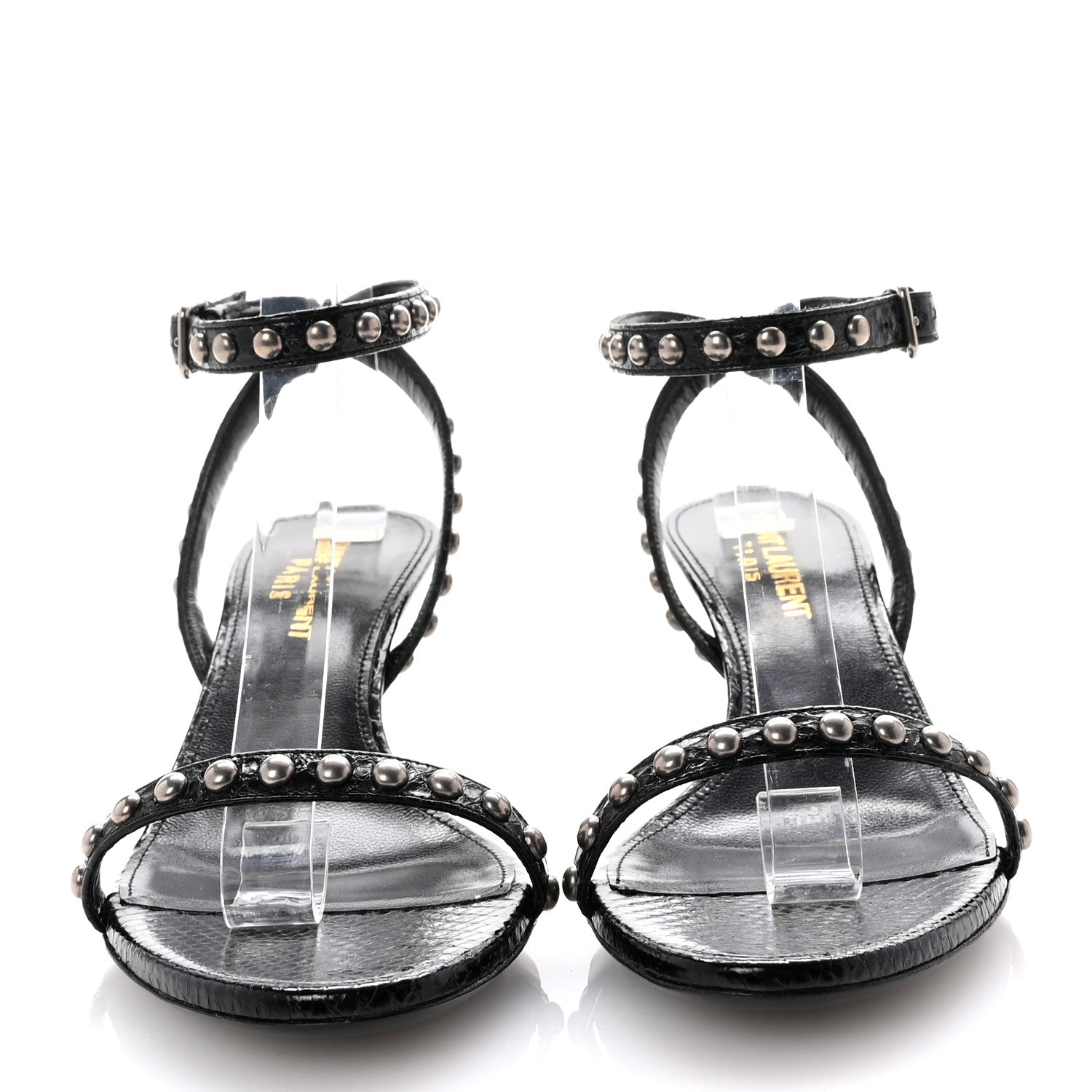 Saint Laurent Ayers Snakeskin Pearl Embellished Kiki 55 Sandals 36.5 Black 3 of 9