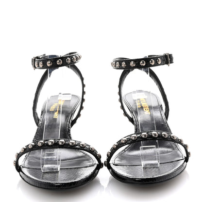 Saint Laurent Ayers Snakeskin Pearl Embellished Kiki 55 Sandals 36.5 Black 3 of 9