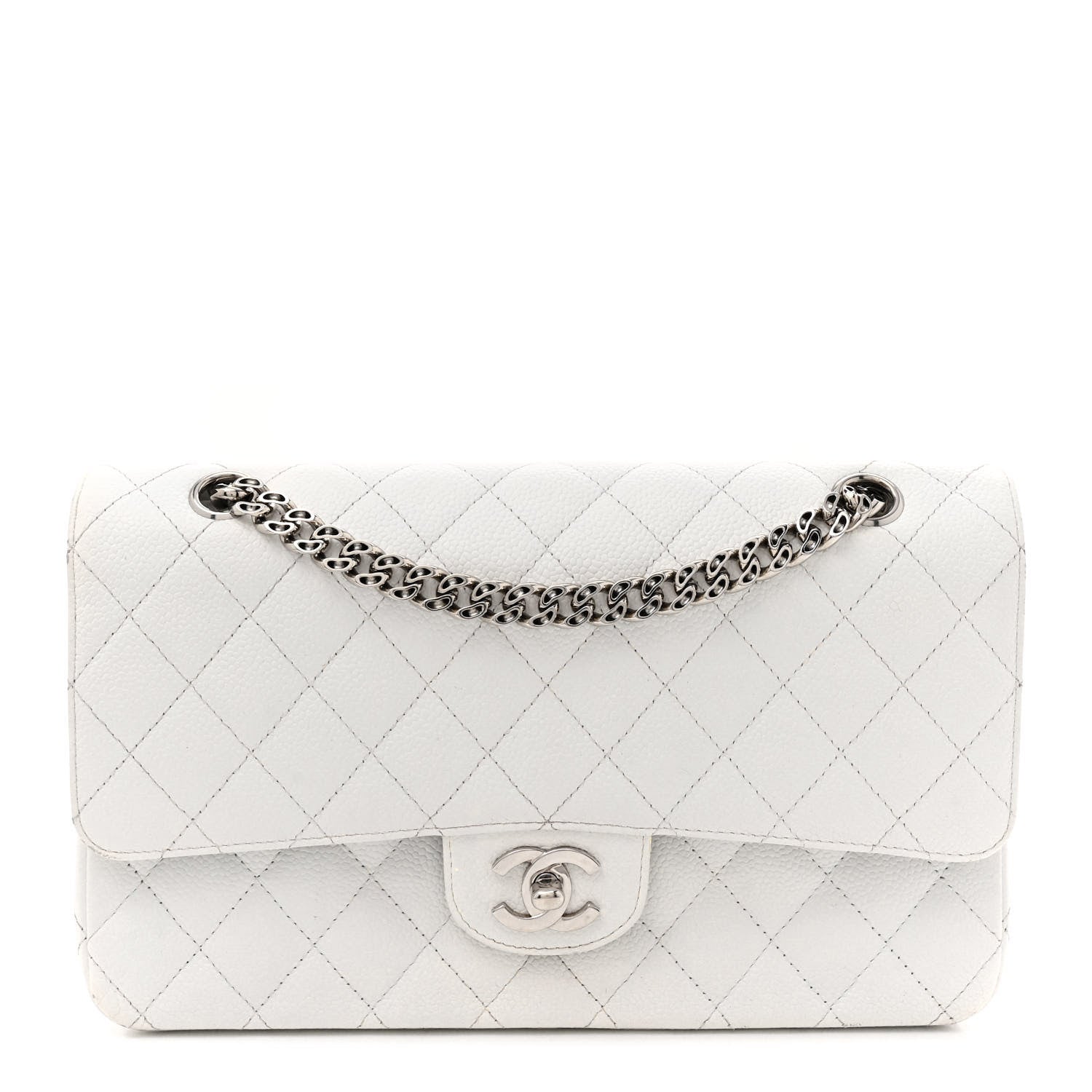 Chanel Caviar Quilted Medium Double Flap Bijoux Chain White 1 of 17