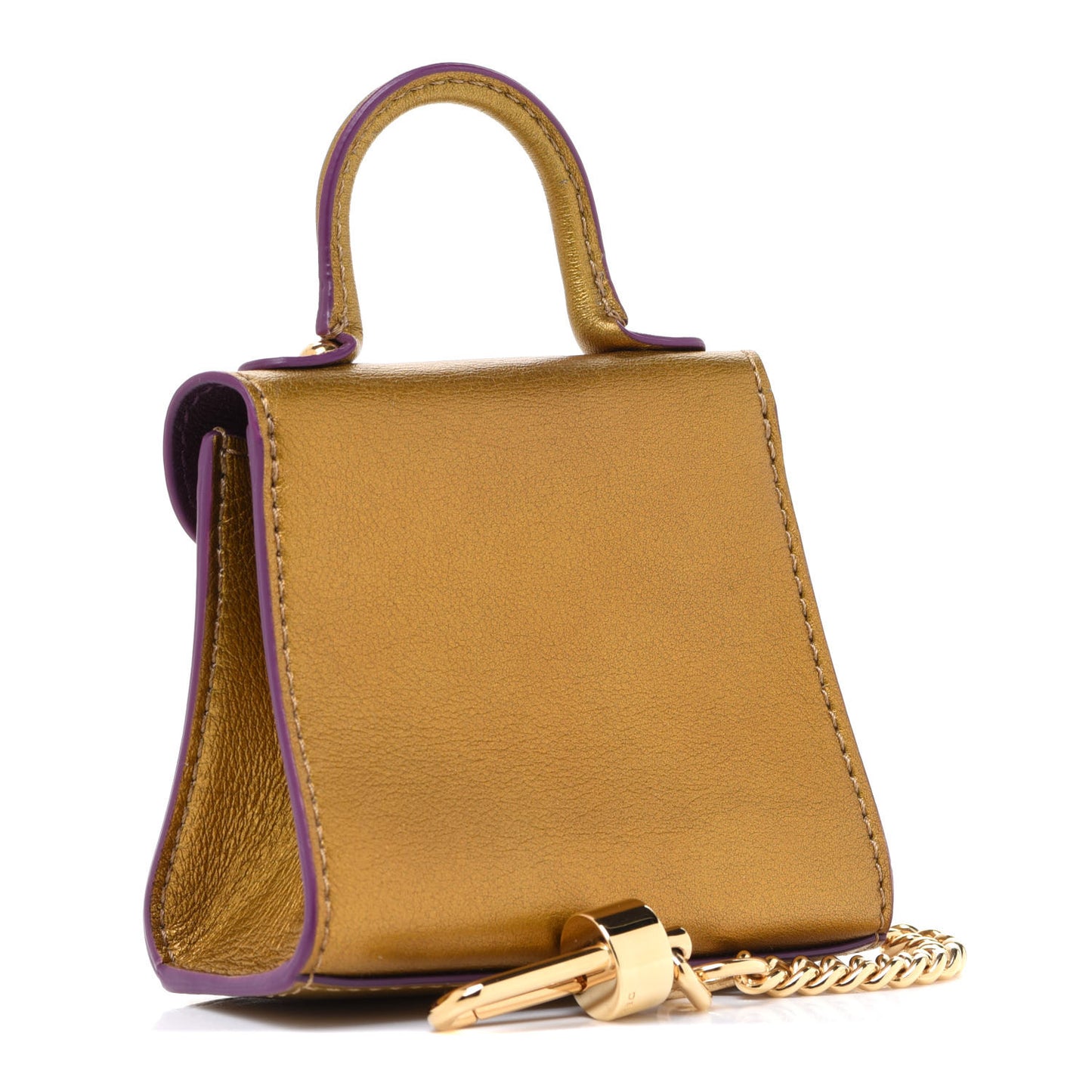 Metallic Calfskin Mini Brillant Bag Charm Gold