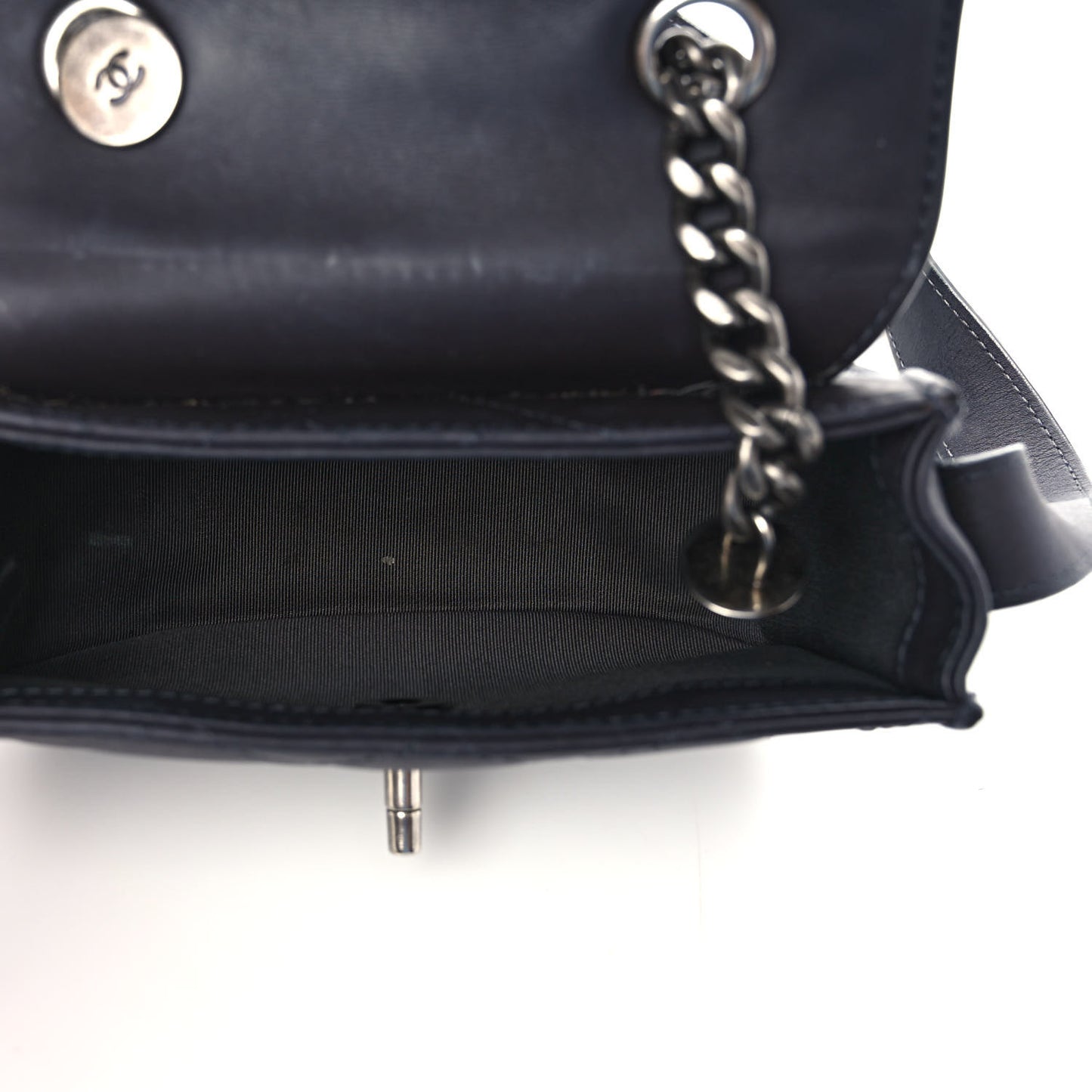 Calfskin Quilted Small Double Chained Messenger Flap Charcoal
